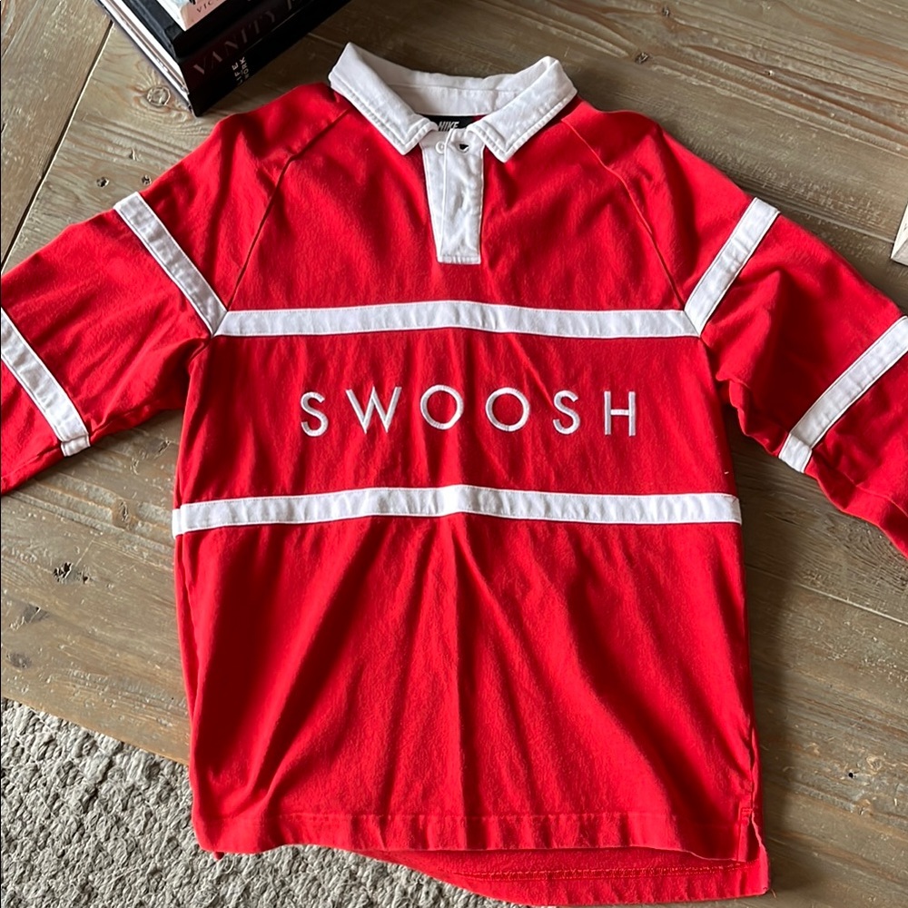 Nike Red and White Casual Button Down Shirt